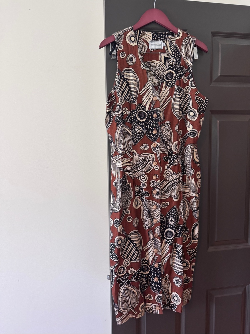 Vintage Sleeveless Midi Dress in Rust Floral Print